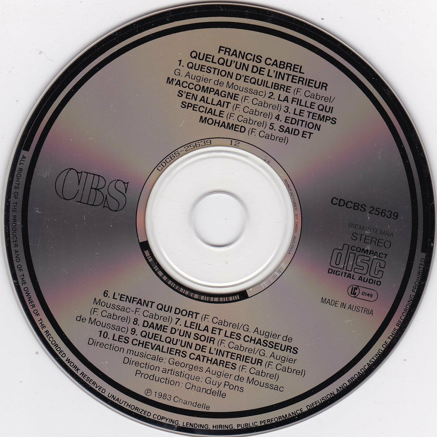 Quelqu'un De L' Interieur [Audio CD] - Very Good
