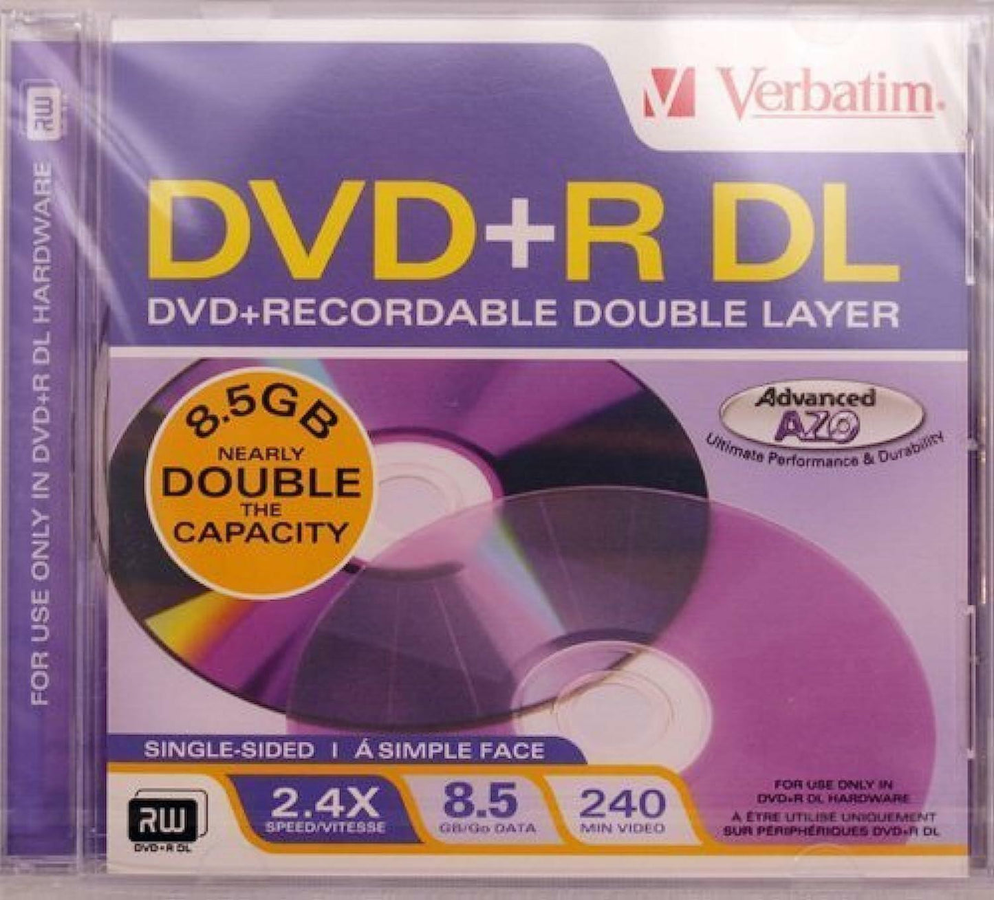 DVD+R, Double Layer, 2.4x, 8.5GB, Jewel Case (VER94912) Category: CD and DVD Media
