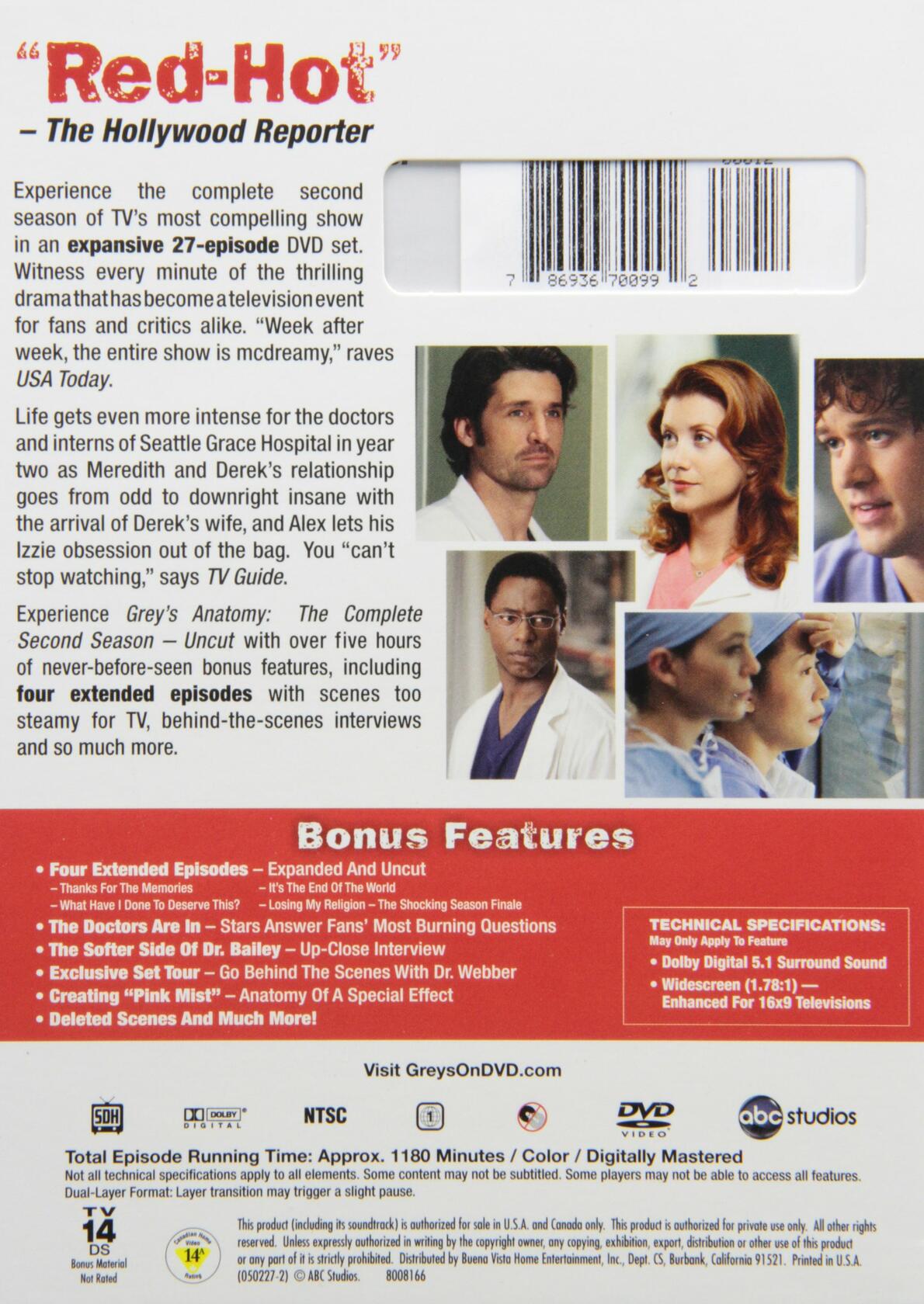 Grey's Anatomy: Season 2 (Uncut) [DVD] - Very Good