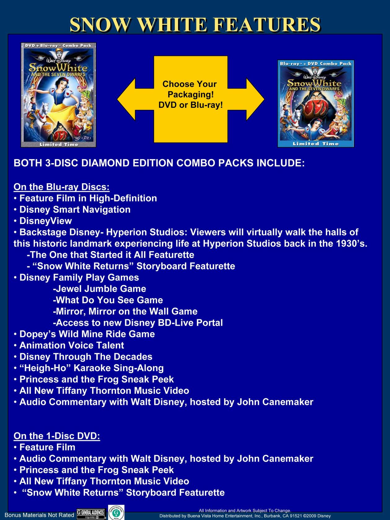 Snow White and the Seven Dwarfs (Three-Disc DVD/Blu-ray Combo + BD Live) (Bilingual) [Blu-ray] - Very Good