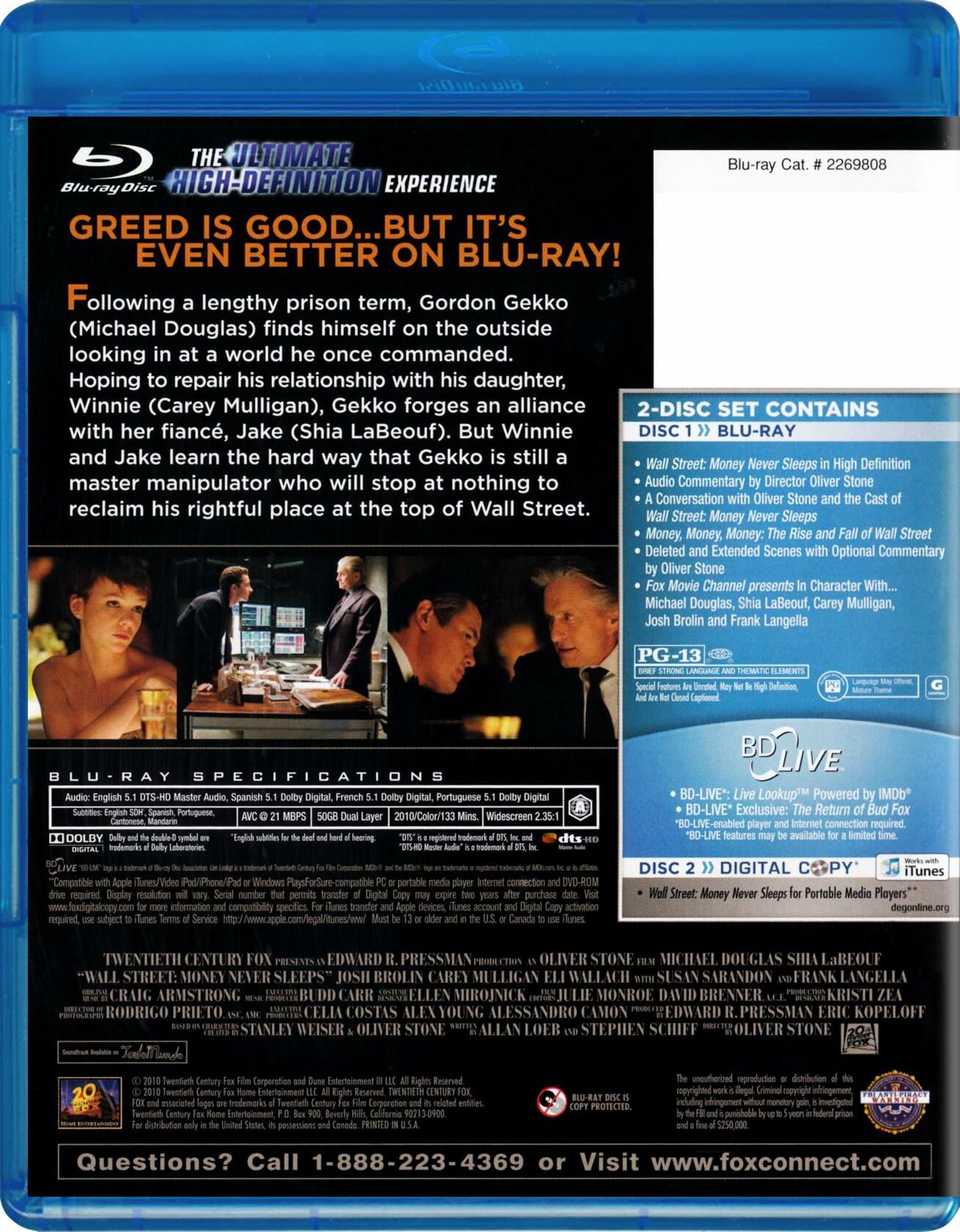 Wall Street Money Never Sleeps Collector's Edition (Blu-Ray + Digital Copy) 2010 [Blu-ray] - Very Good