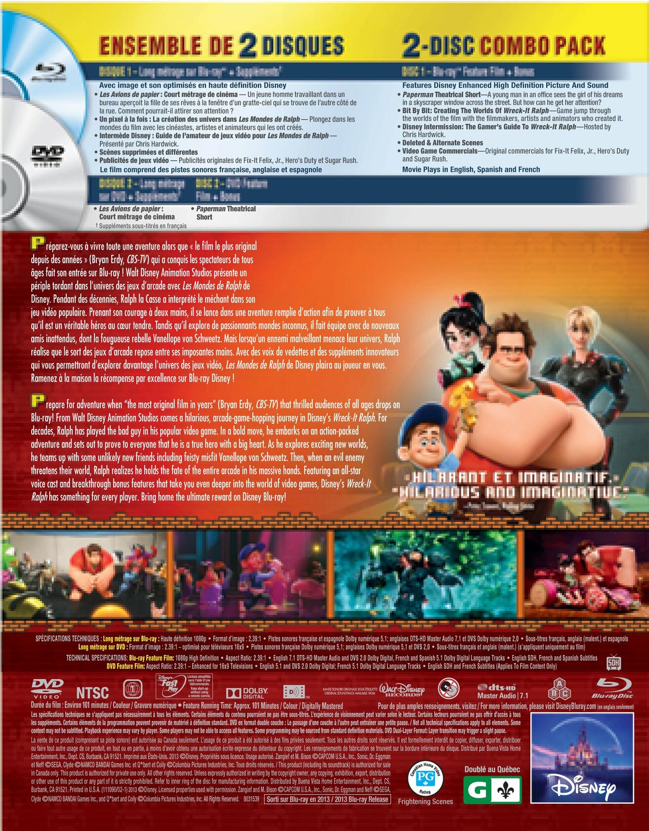 Les Mondes de Ralph / Wreck-It Ralph (Bilingual) [Blu-ray + DVD] [Blu-ray] - Very Good