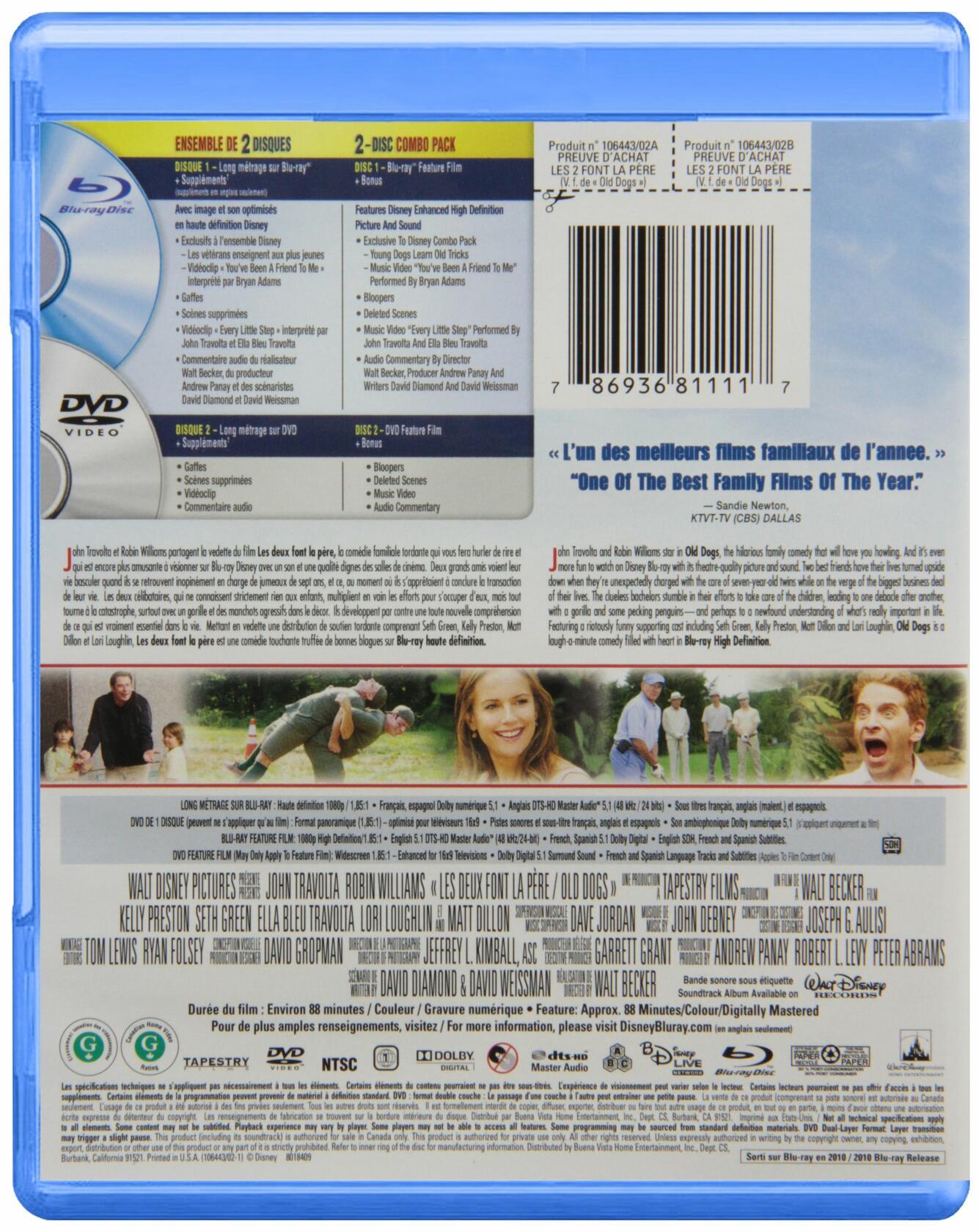 Les deux font la pere / Old Dogs (Bilingual) [Blu-ray + DVD] [Blu-ray] - Very Good
