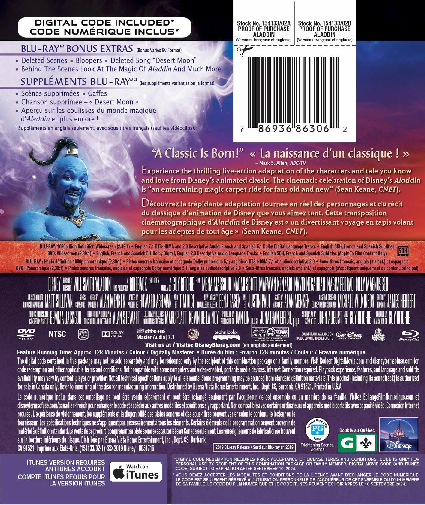 Aladdin [Blu-ray] (Bilingual) [Blu-ray] - Very Good