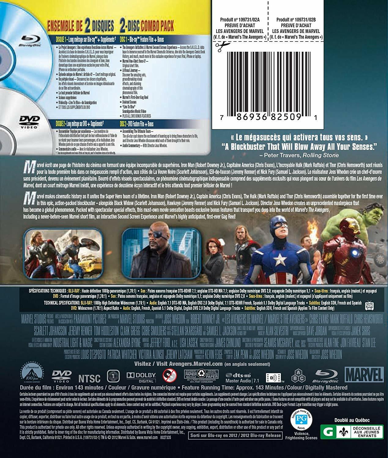 Marvel's The Avengers (Bilingual Blu-ray Combo Pack) [Blu-ray + DVD] [Blu-ray] - Very Good