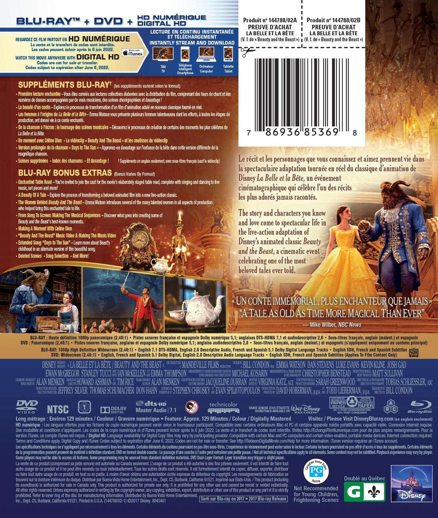 Beauty And The Beast [Blu-ray] (Bilingual) [Blu-ray] - Very Good