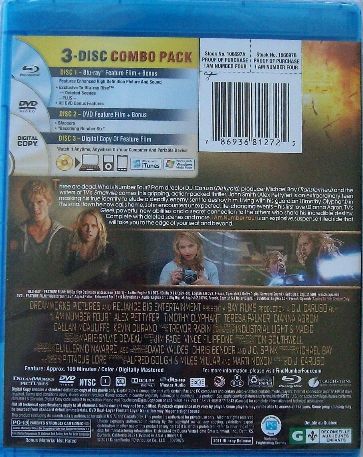 I Am Number Four (3-Disc Combo Pack) [Blu-ray + DVD + Digital Copy] [Blu-ray] - Very Good
