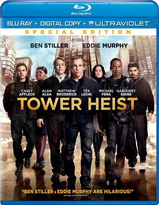Tower Heist [Blu-ray] Stiller, Ben; Murphy, Eddie; Broderick, Matthew; Sidibe, Gabourey; Affleck, Casey; Pena, Michael; Leoni, Tea; Alda, Alan; Hirsch, Judd; Henderson, Stephen and Ratner, Brett - Very Good