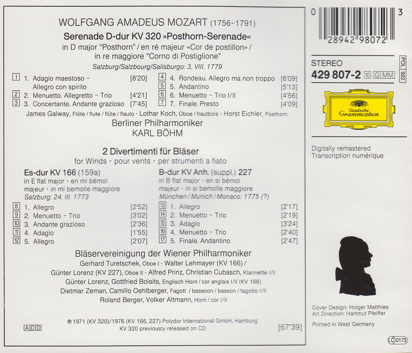 Posthorn Serenade [Audio CD] Mozart; Bohm and Bpo - Very Good