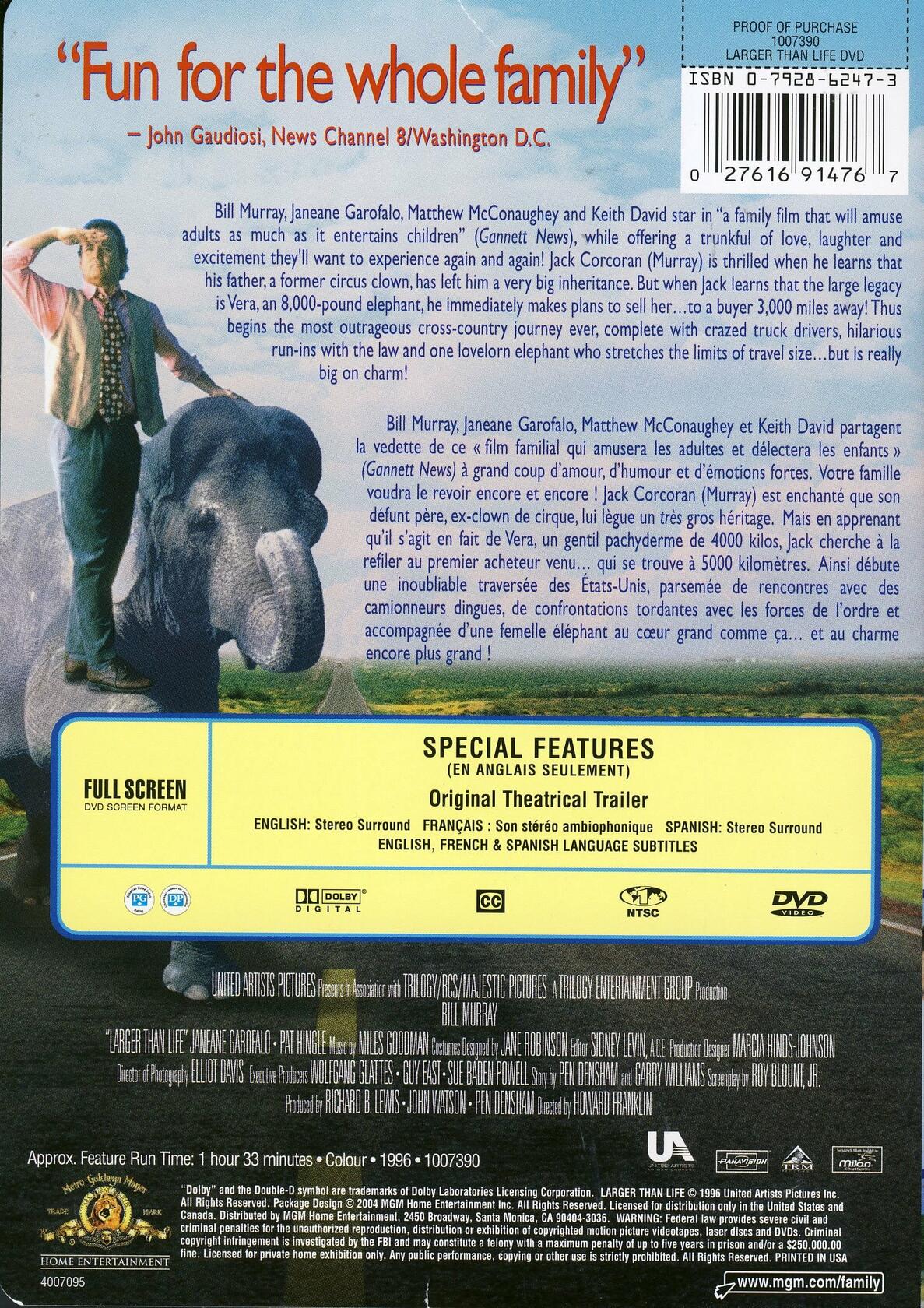 Larger Than Life (Plus grand que nature) (Bilingual) [DVD] - Acceptable