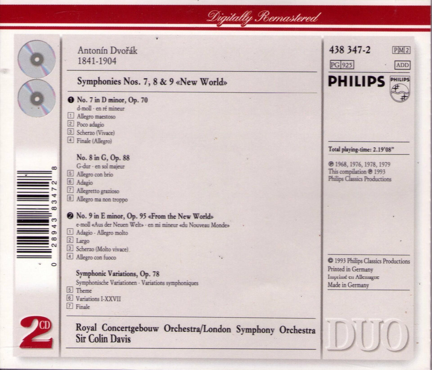 Symphony 7, 8, 9 [Audio CD] Dvorak, Antonin - Very Good