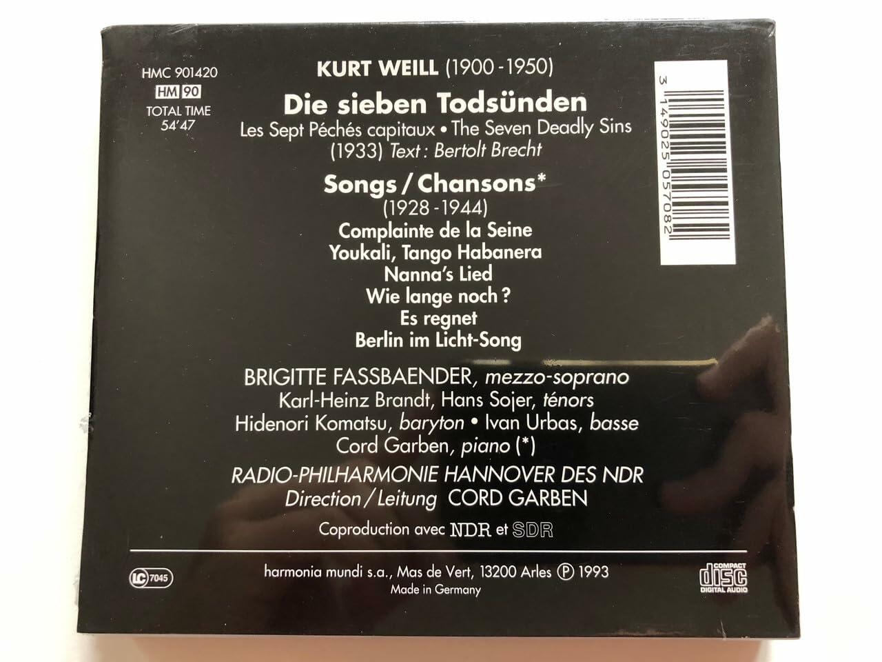 Seven Deadly Sins [Audio CD] Weill; Fassbaender; Garben and Ndr