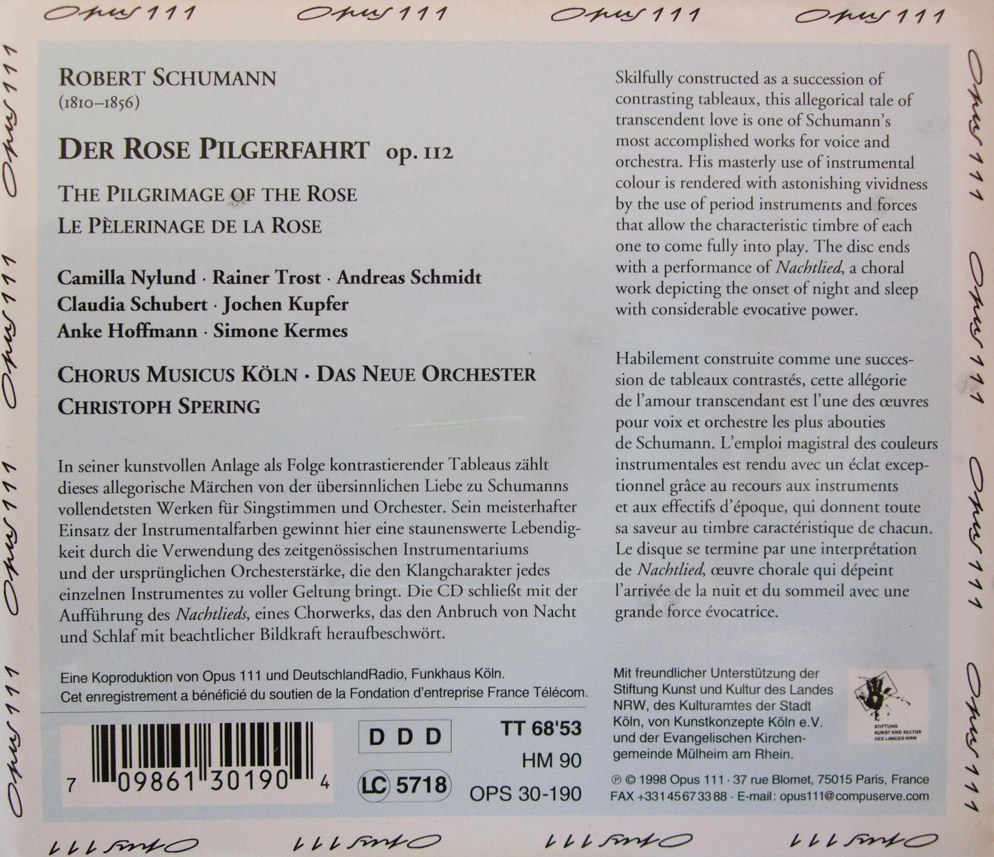 Pilgrimage of the Rose [Audio CD] Schumann; Nylund; Trost and Spering - Very Good