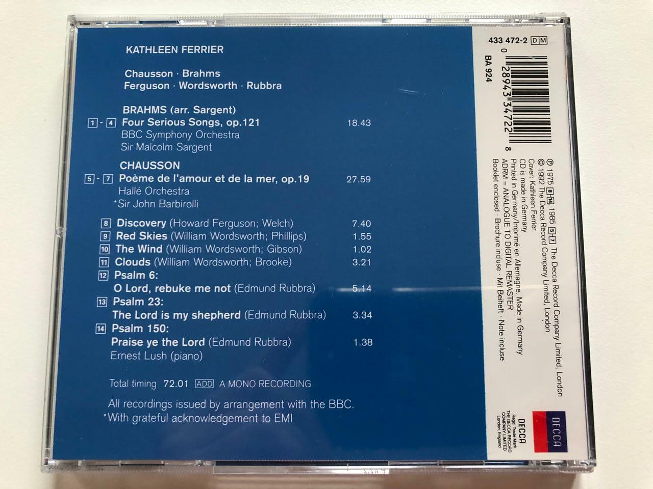 Kapleen Ferrier Edition Vol 5 [Audio CD] Ferrier, Kathleen and Brahms