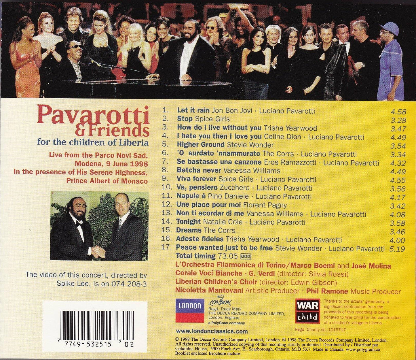 Pavarotti & Friends - For the childrens of Liberia [Audio CD] - Very Good