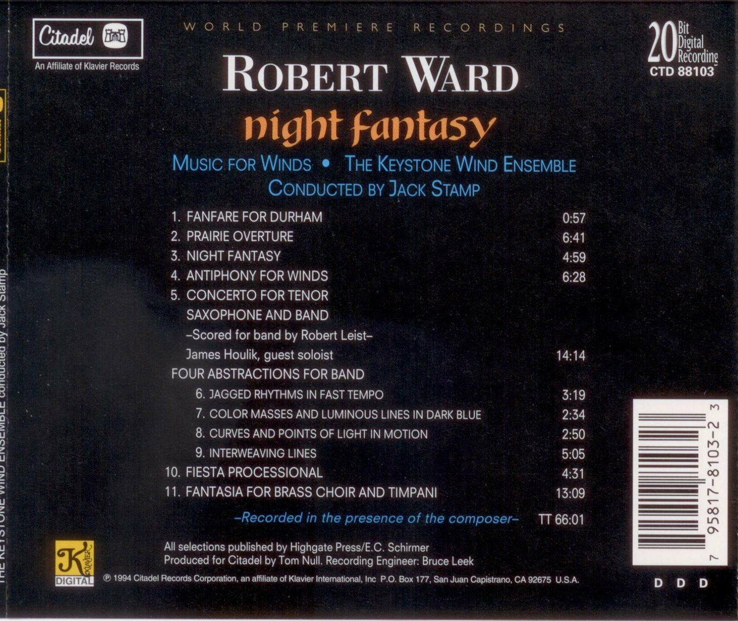 Fanfare for Durham [Audio CD] Ward, Robert; Stamp and Keystone Wind Ensemble - Very Good