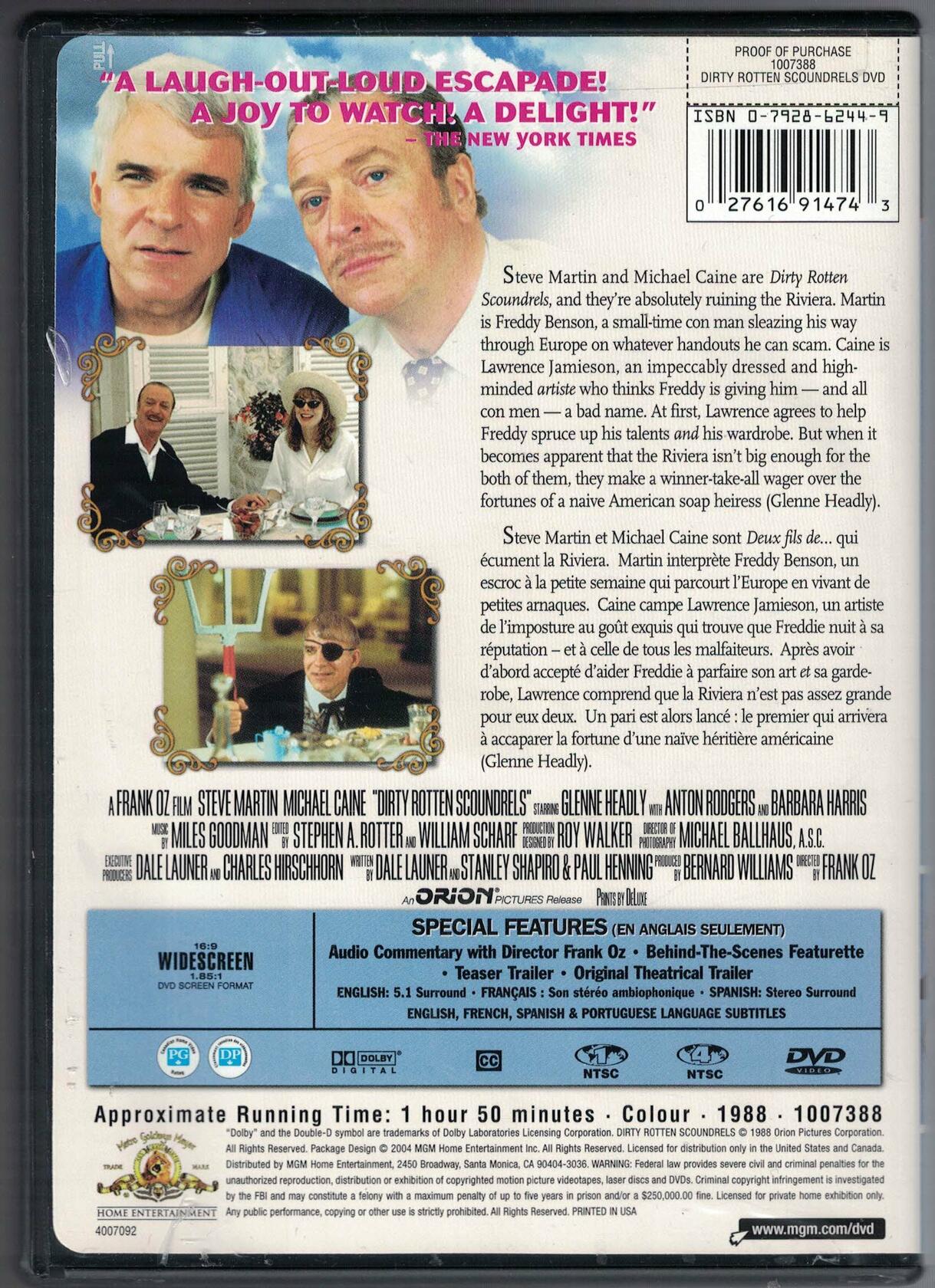 Dirty Rotten Scoundrels (Bilingual) [DVD] - Good