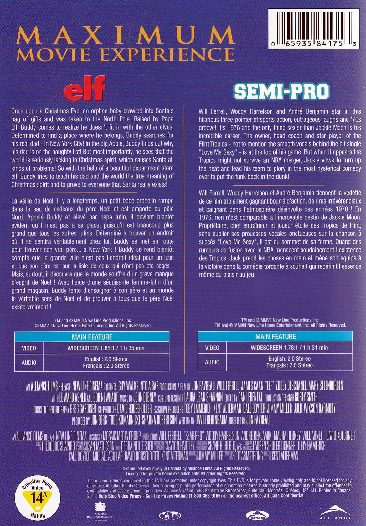 Elf / Semi-Pro (Double Feature) [DVD] - Good