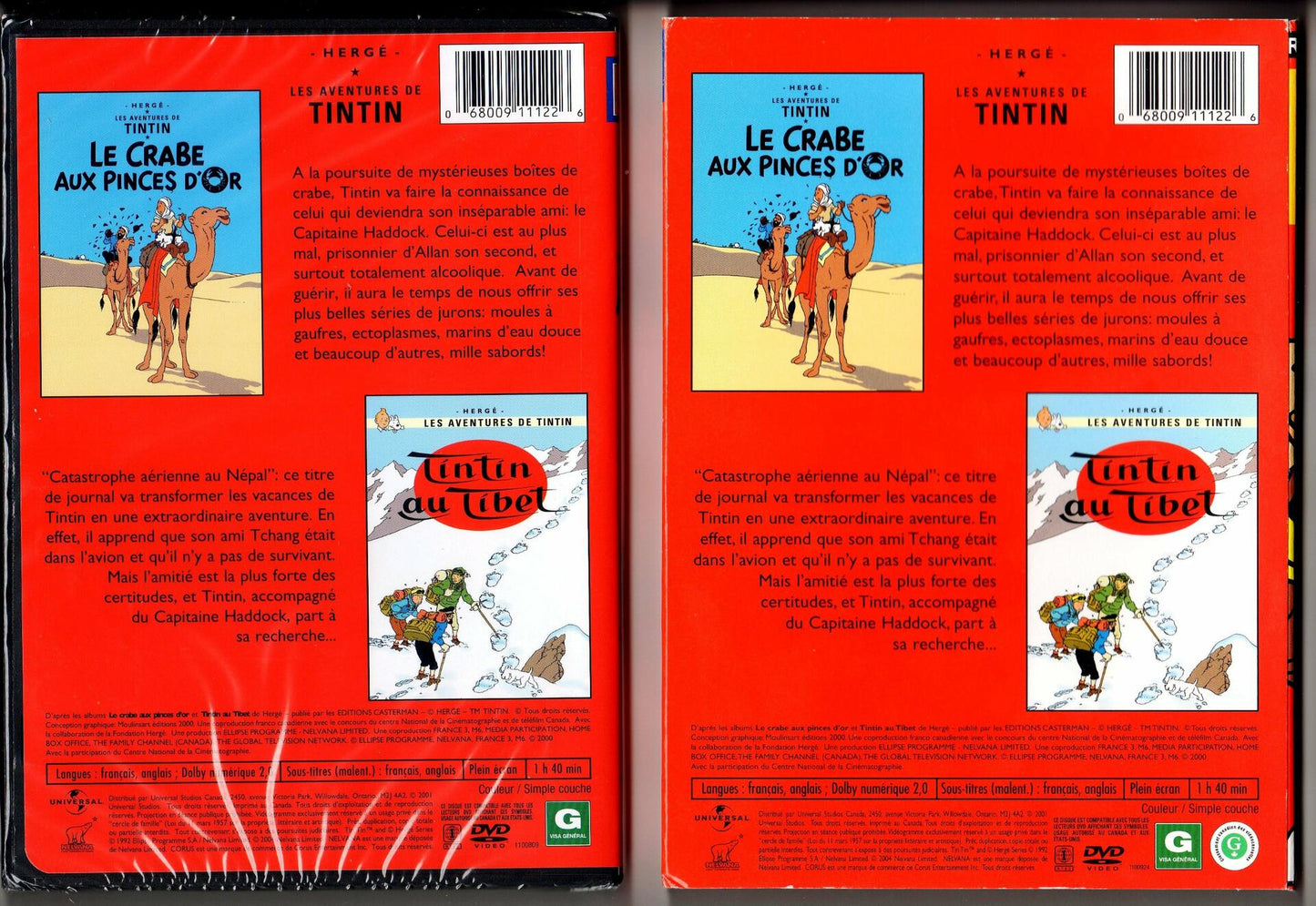 Les Adventures de Tintin, Vol. 6 - Le Crabe aux Pinces d'Or / Tintin au Tibet [DVD] - Good