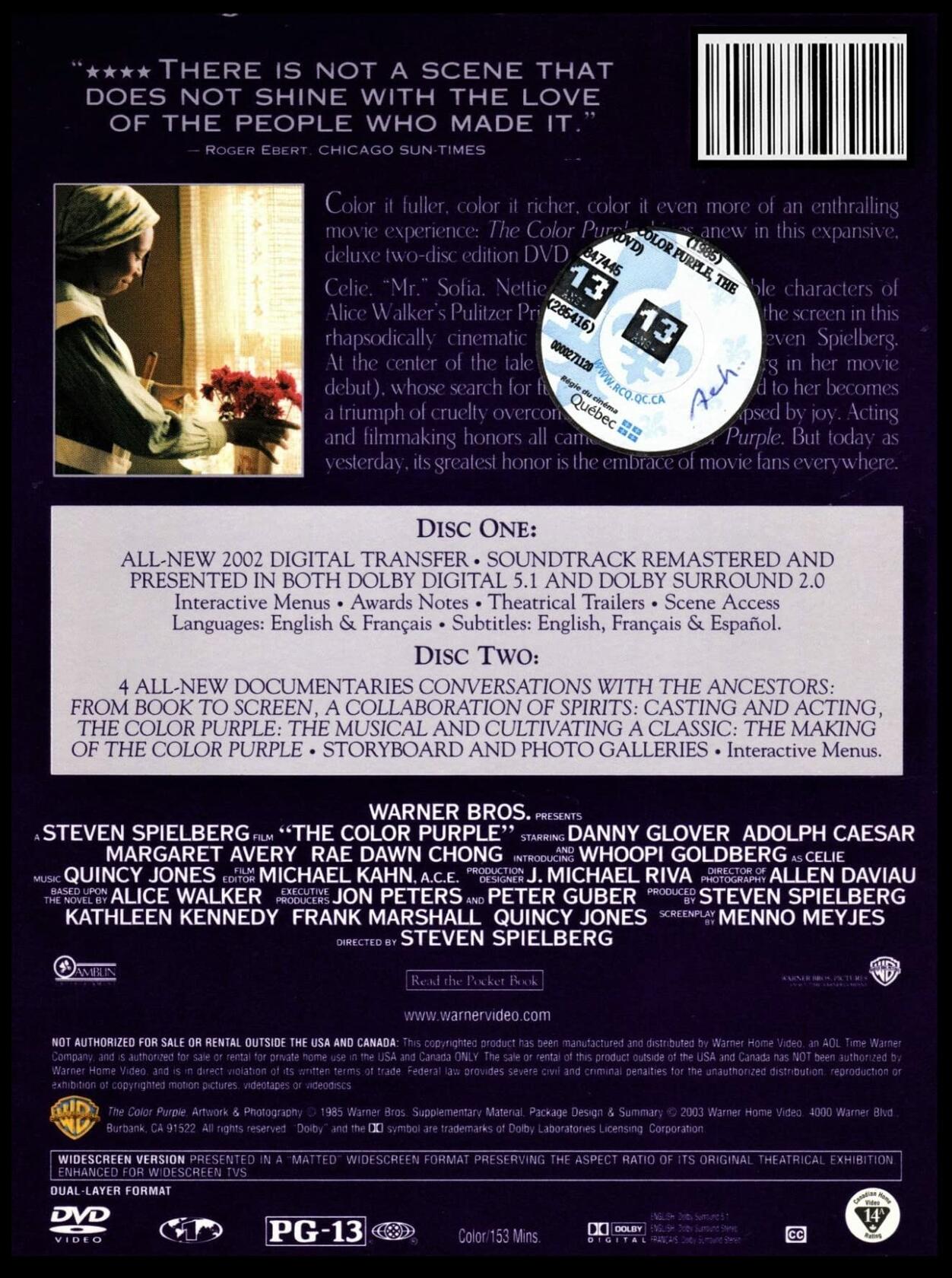 La Couleur Pourpre: Édition Spéciale de 2 Disques - The Color Purple (English/French) 1985 (Widescreen) Régie au Québec