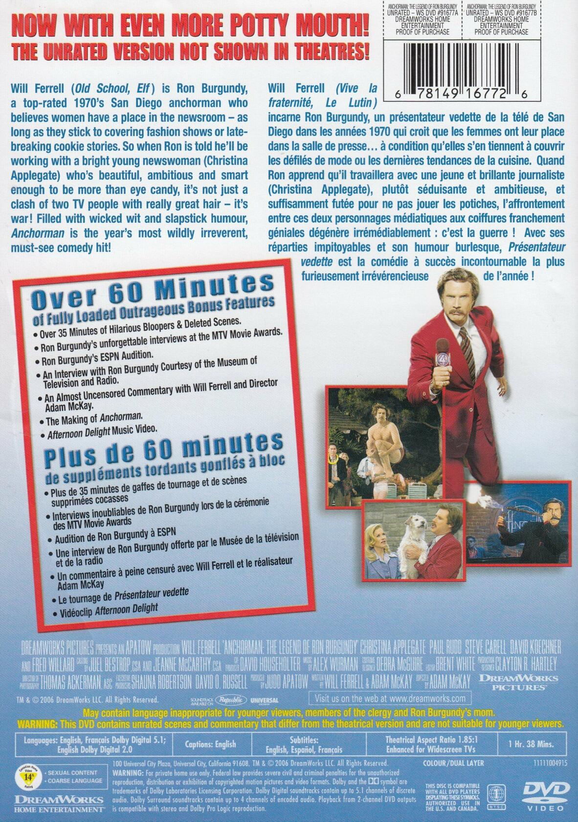 Anchorman: The Legend of Ron Burgundy (Unrated) / Présentateur Vedette: La Légende de Ron Burguny (Bilingual) - Very Good