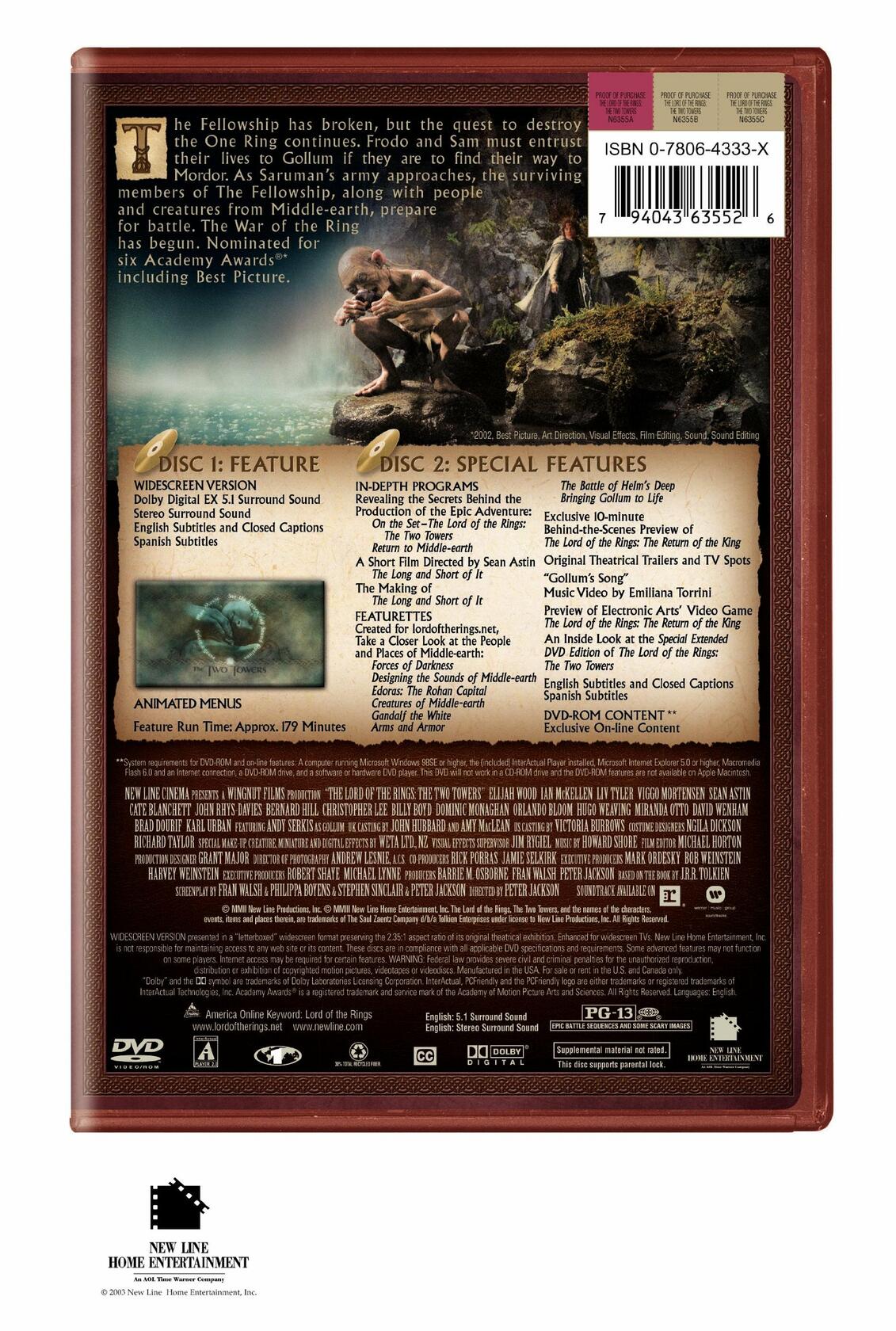 Lord of the Rings: The Two Towers (DVD) (WS) [DVD] - Good