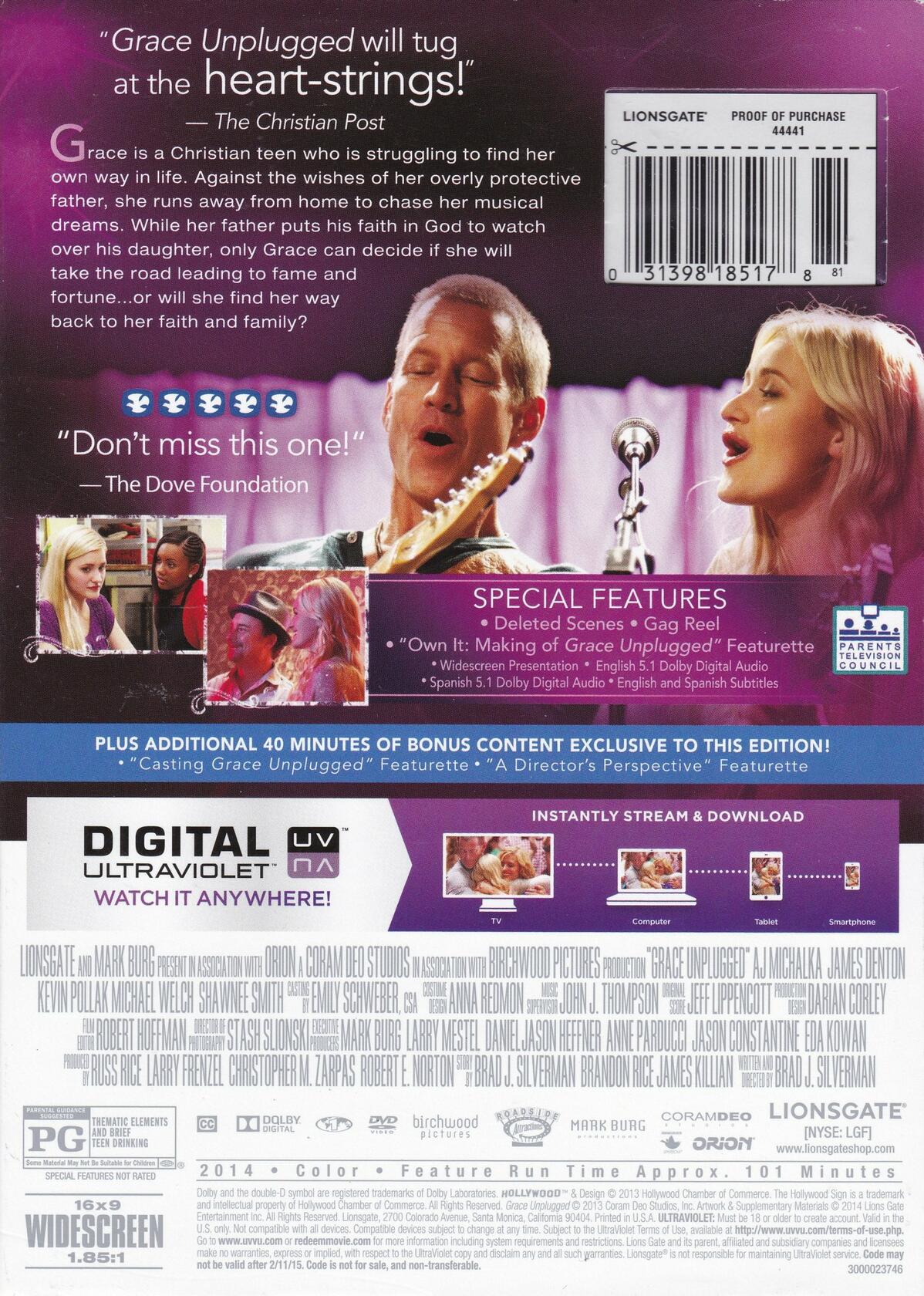 Grace Unplugged DVD Limited Edition Includes 40 Minutes of Bonus Content [Unknown Binding] - Like New