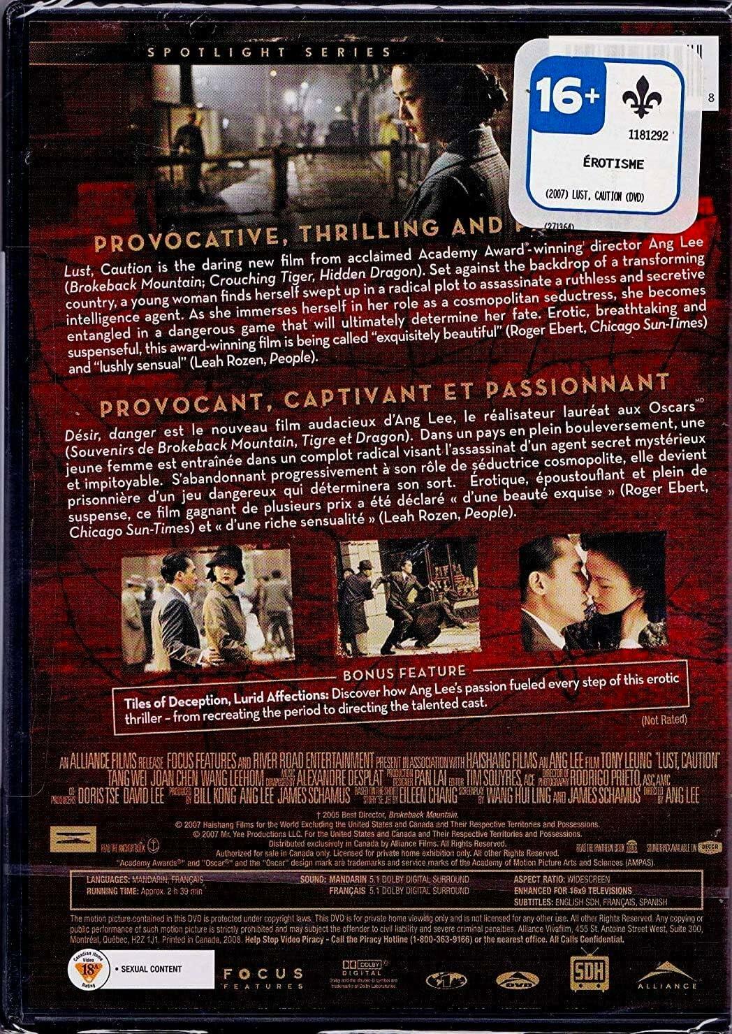 Désir, Danger - Lust, Caution (French Version - with English Subtitles) 2007 (Widescreen) Régie au Québec (Cover Bilingue) Original Unrated Theatrical Version