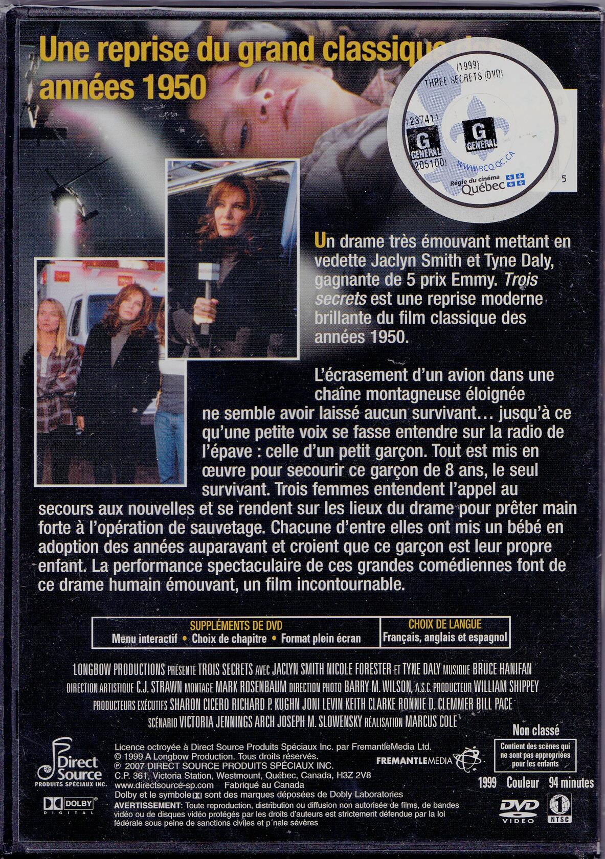 Trois Secrets - Three Secrets (English/French) 1999 (Full Screen) Régie au Québec (Cover French)