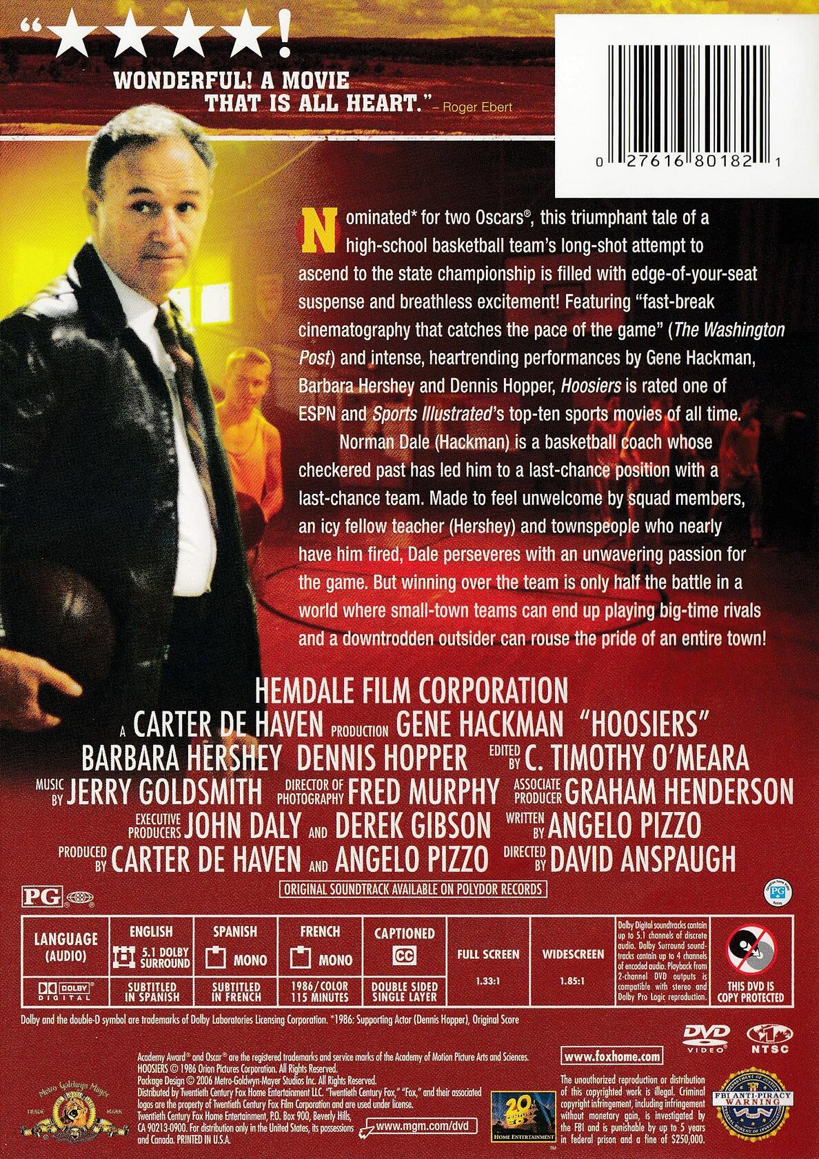Hoosiers (Widescreen/Full Screen) [DVD] - Very Good