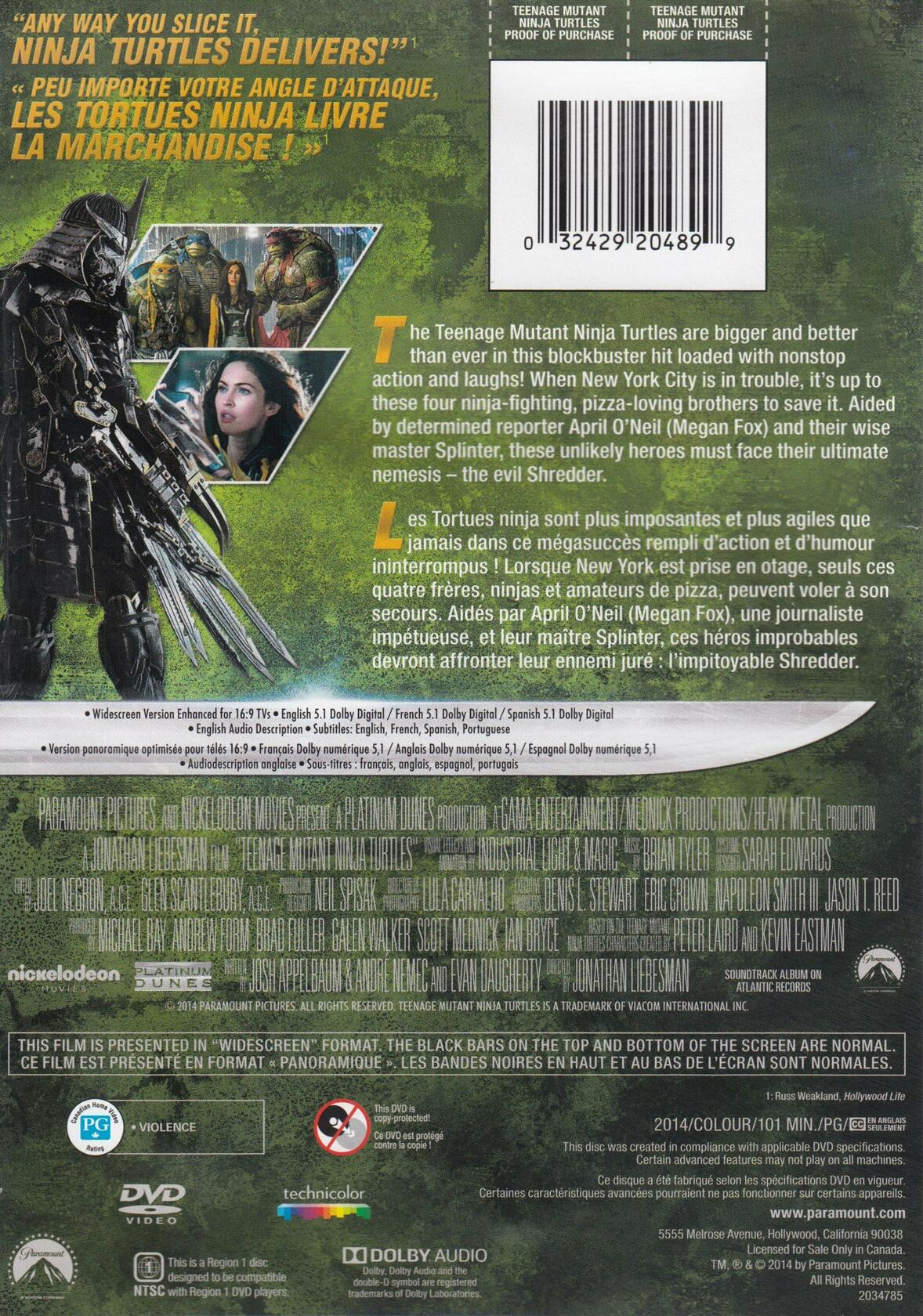 Teenage Mutant Ninja Turtles (2014) [DVD] - Very Good