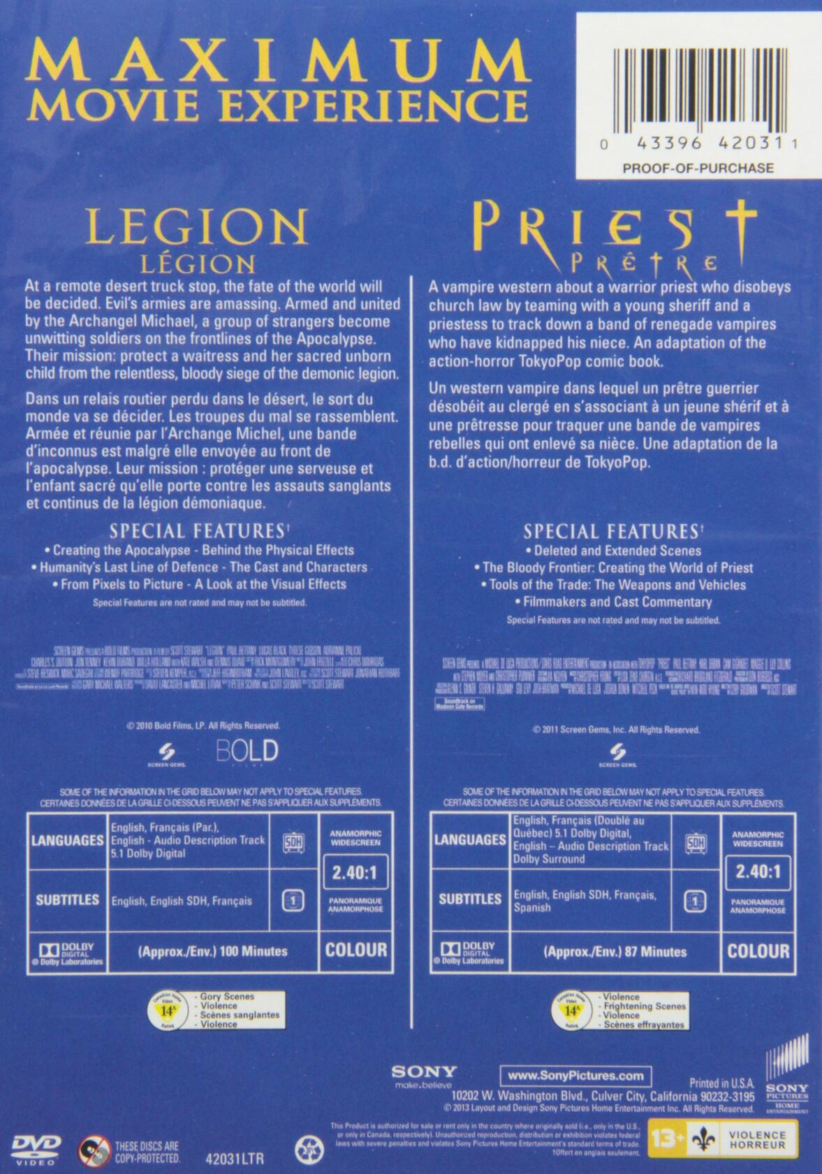 Legion (2010) / Priest (2011) - Set Bilingual [DVD] - Very Good