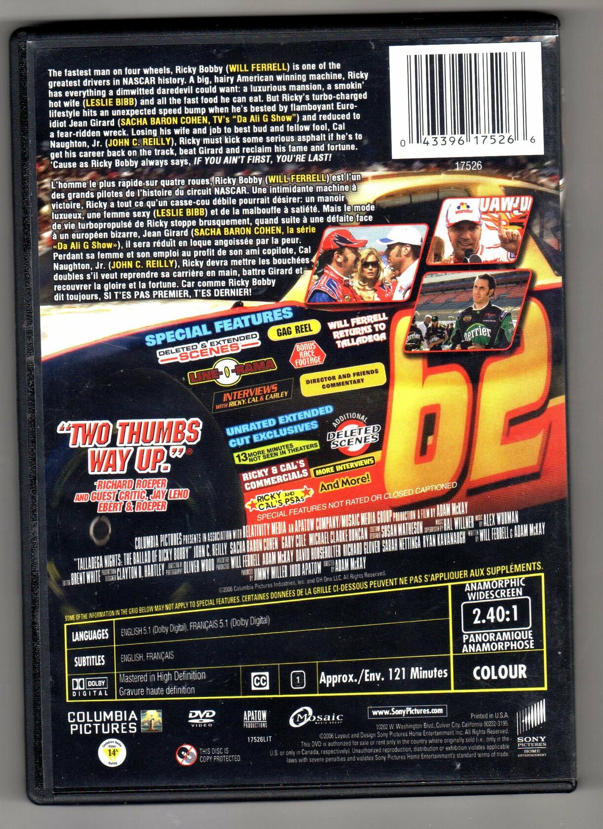 Talladega Nights: The Ballad of Ricky Bobby (Widescreen, Unrated) Bilingual [DVD] - Very Good