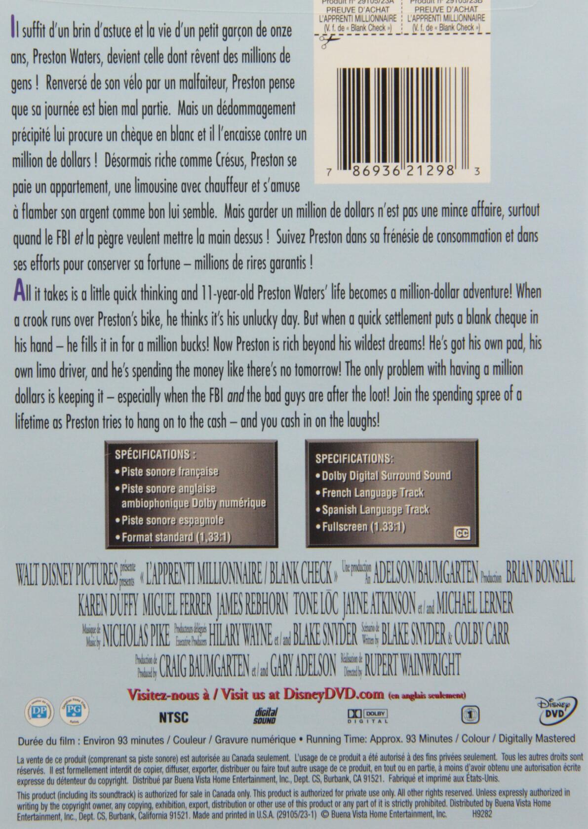 Blank Check (Bilingual) [DVD] - Very Good