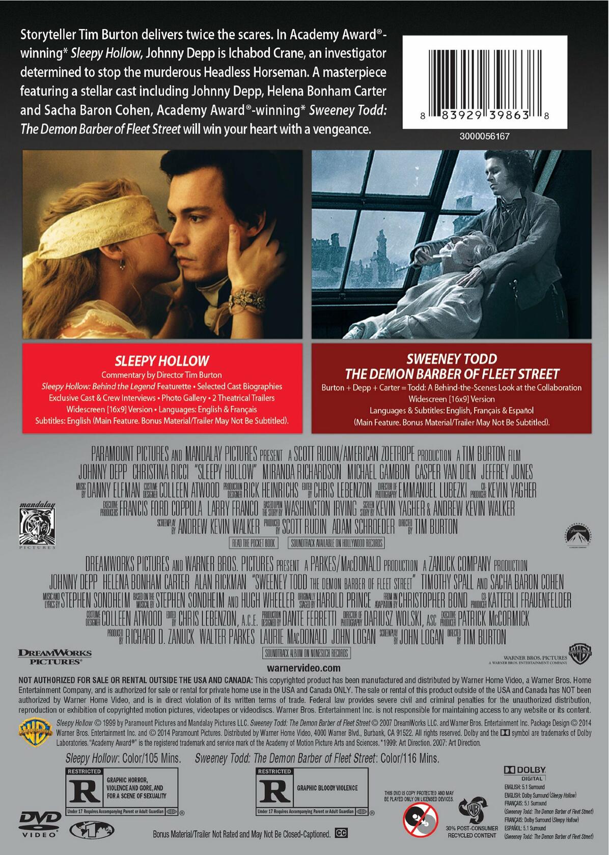 Sleepy Hollow / Sweeny Todd [Import] [DVD] - Very Good