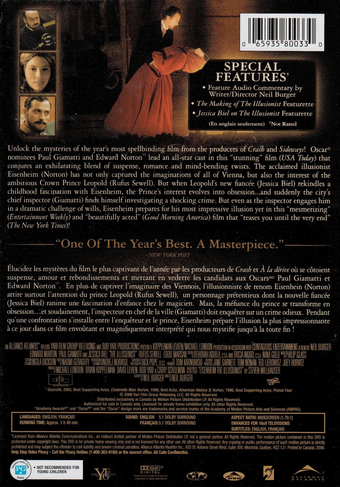 The Illusionist (Widescreen) [DVD] - Very Good