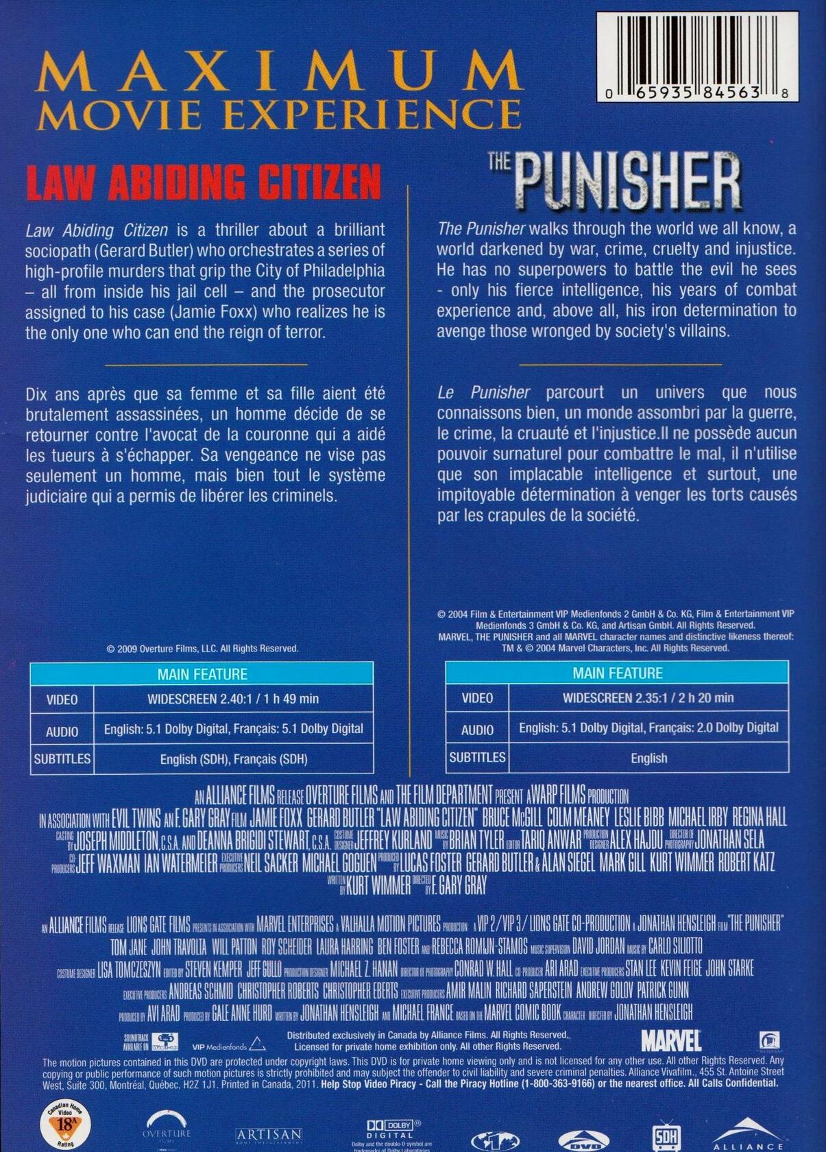 Law Abiding Citizen / The Punisher (Double Feature) [DVD] - Very Good