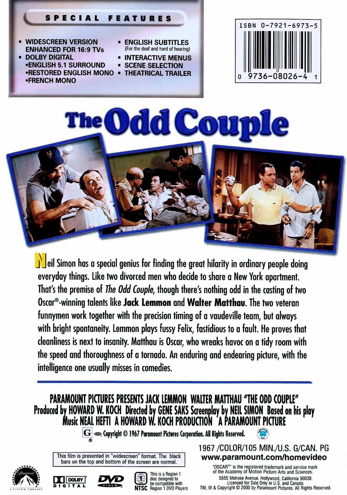 The Odd Couple (Widescreen) (Bilingual) [DVD] - Very Good