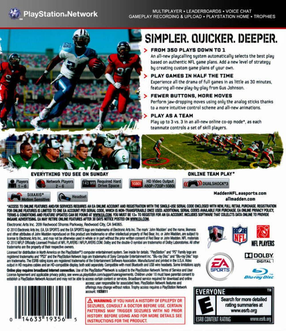 Madden NFL 11 - PlayStation 3 Standard Edition [video game] - Very Good
