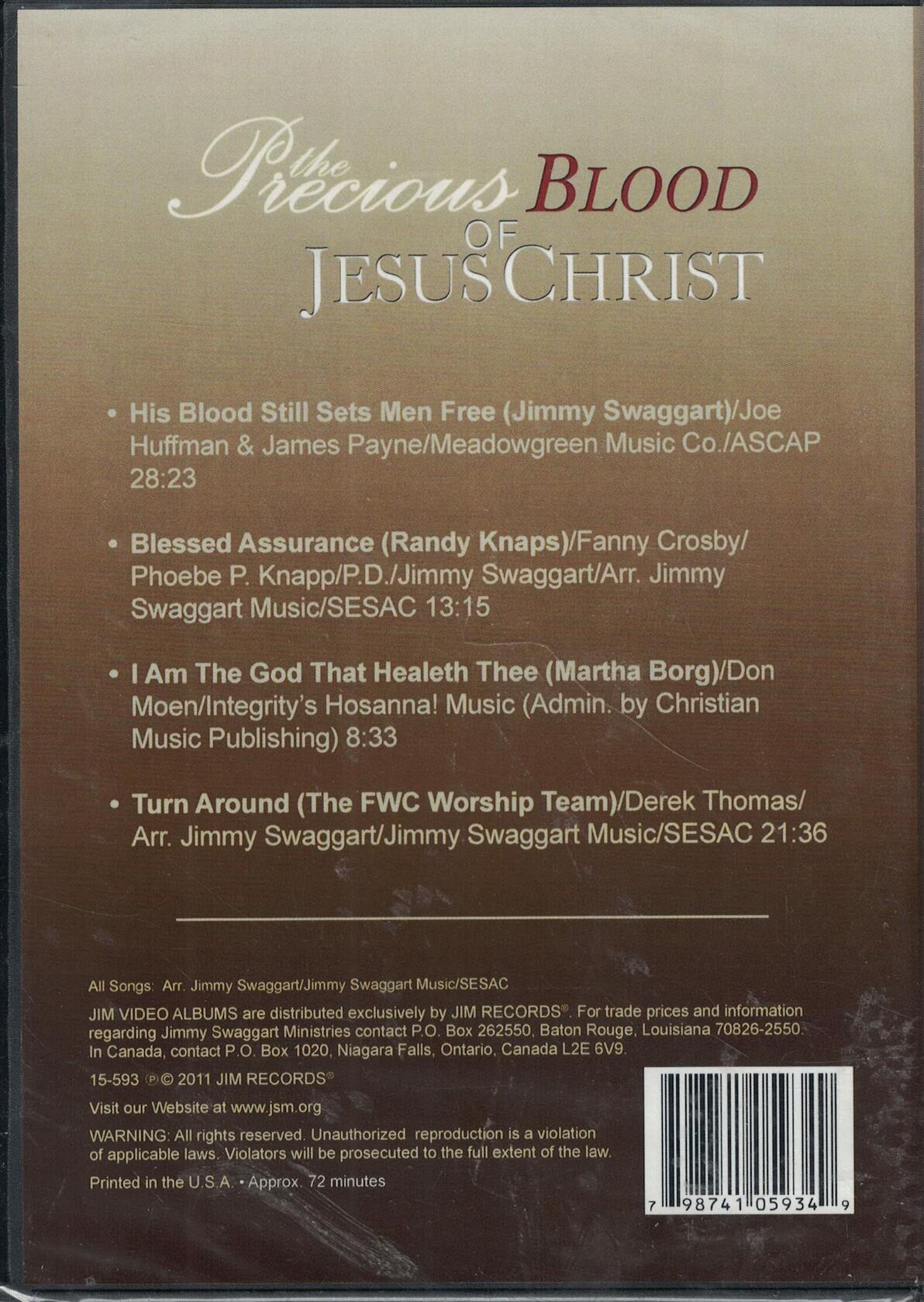 THE PRECIOUS BLOOD OF JESUS CHRIST JIMMY SWAGGART CD + DVD [DVD] - Very Good