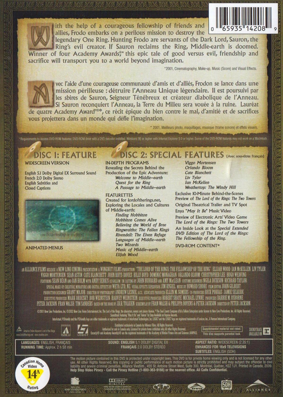 The Lord of the Rings: The Fellowship of the Ring (Widescreen) [DVD] - Very Good