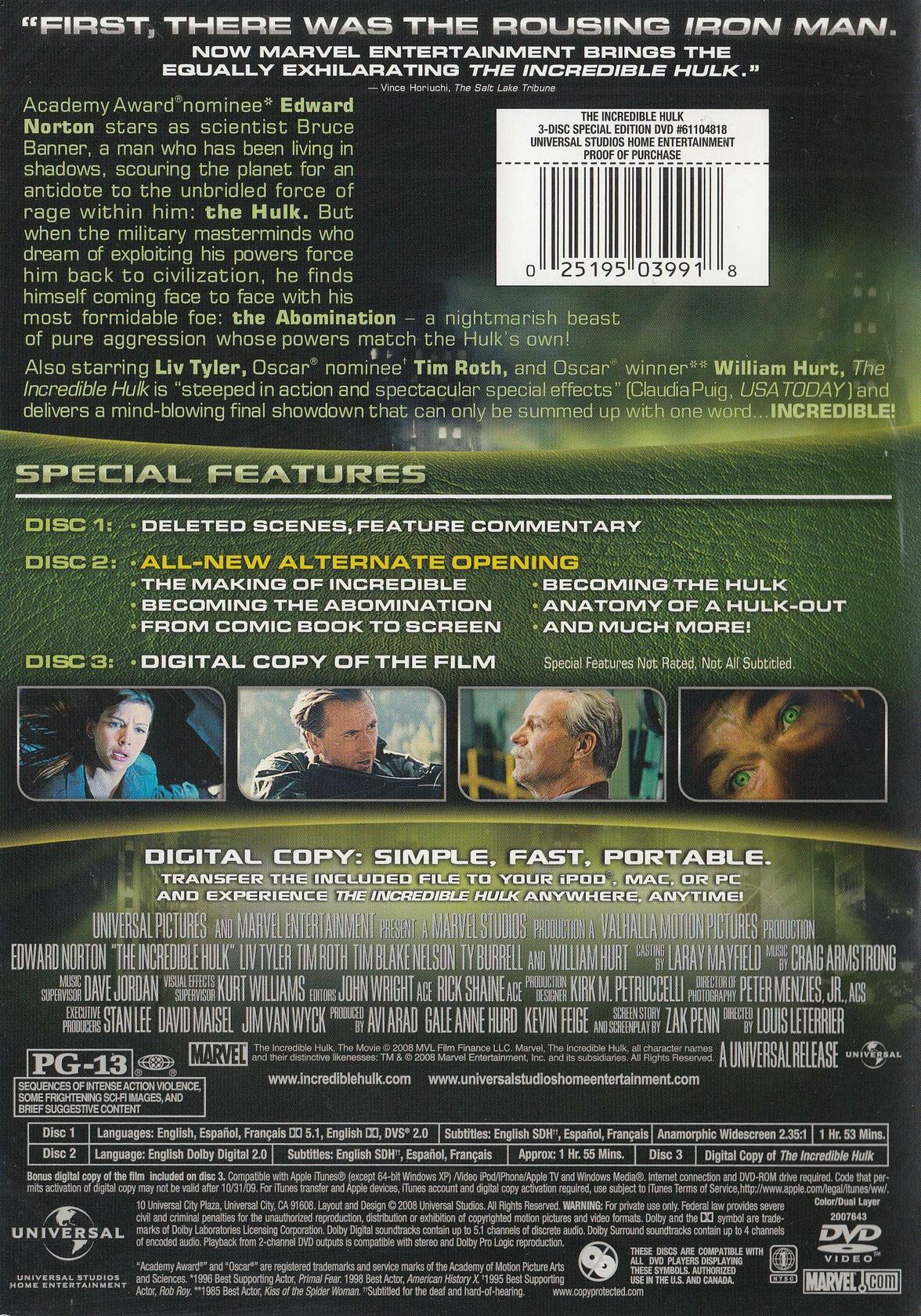 The Incredible Hulk (3-Disc Special Edition) (Bilingual) [DVD] - Very Good