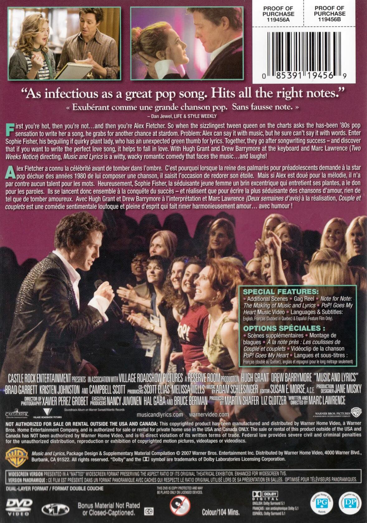 Music and Lyrics / Couple et couplets (Bilingual) (Widescreen) [DVD] - Very Good