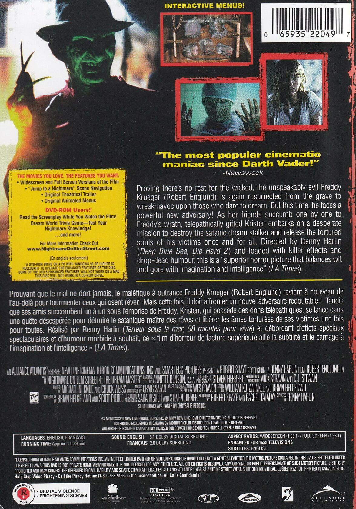 A Nightmare on Elm Street 4: The Dream Master (Bilingual) [DVD] - Very Good
