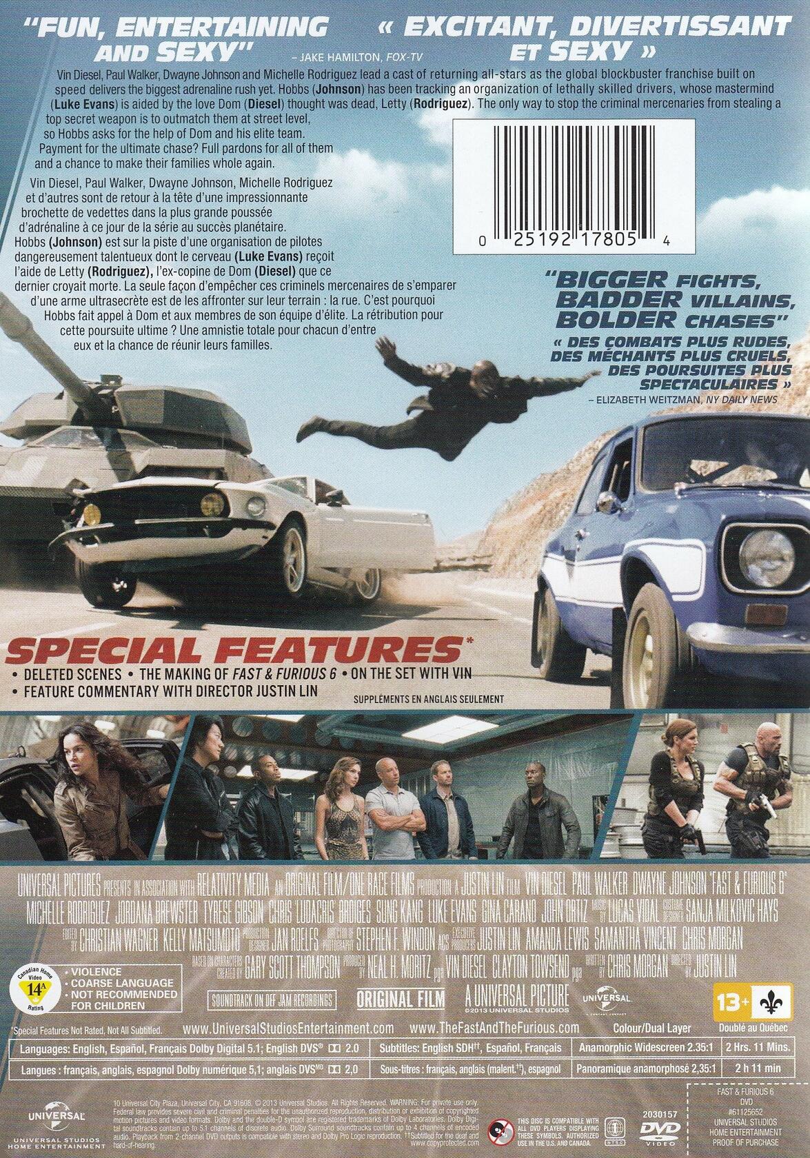Fast & Furious 6 / Rapides et Dangereux 6 (Bilingual) [DVD] - Very Good