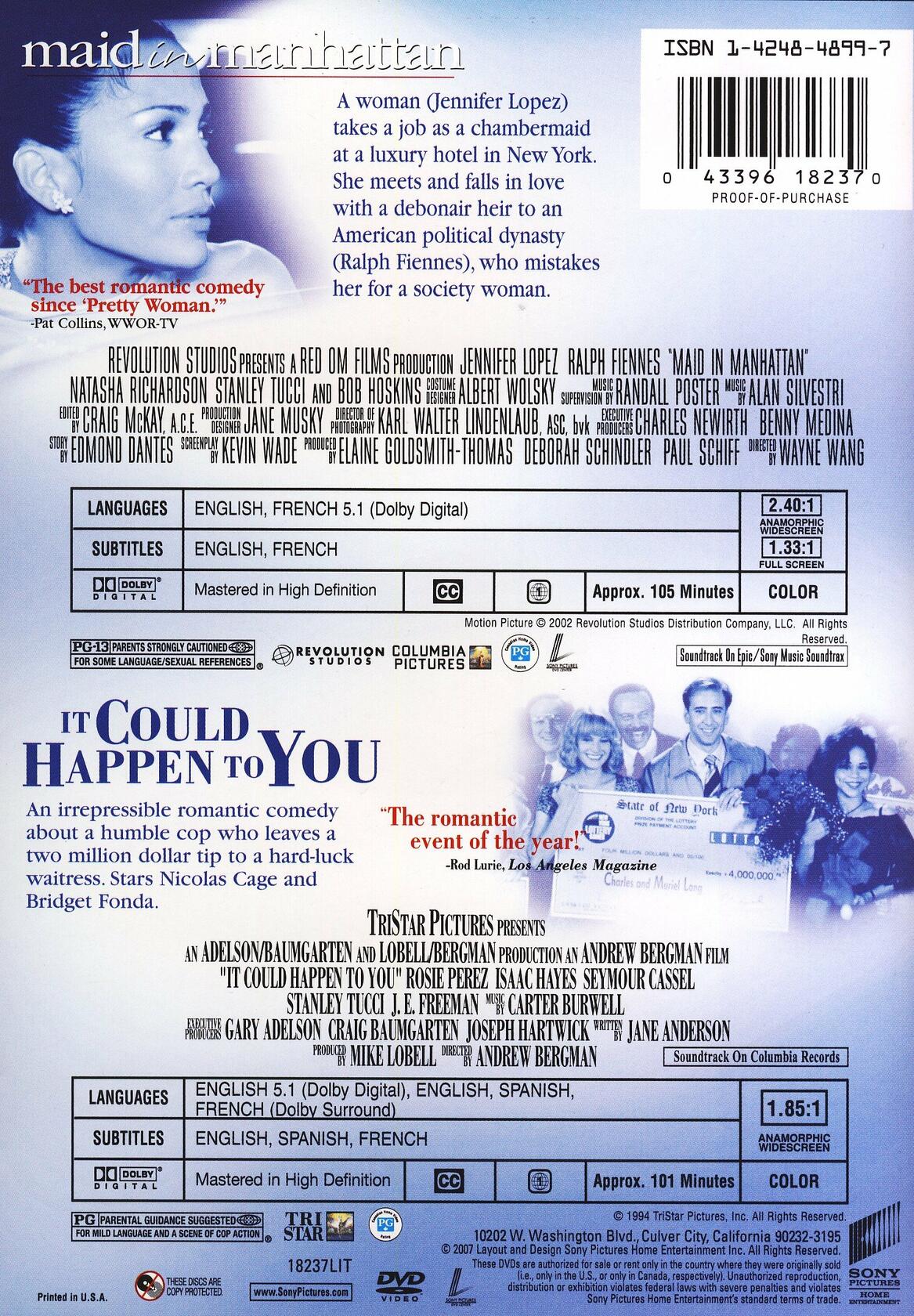Maid in Mahattan/It Could Happen to You (Double Feature) [DVD] - Very Good