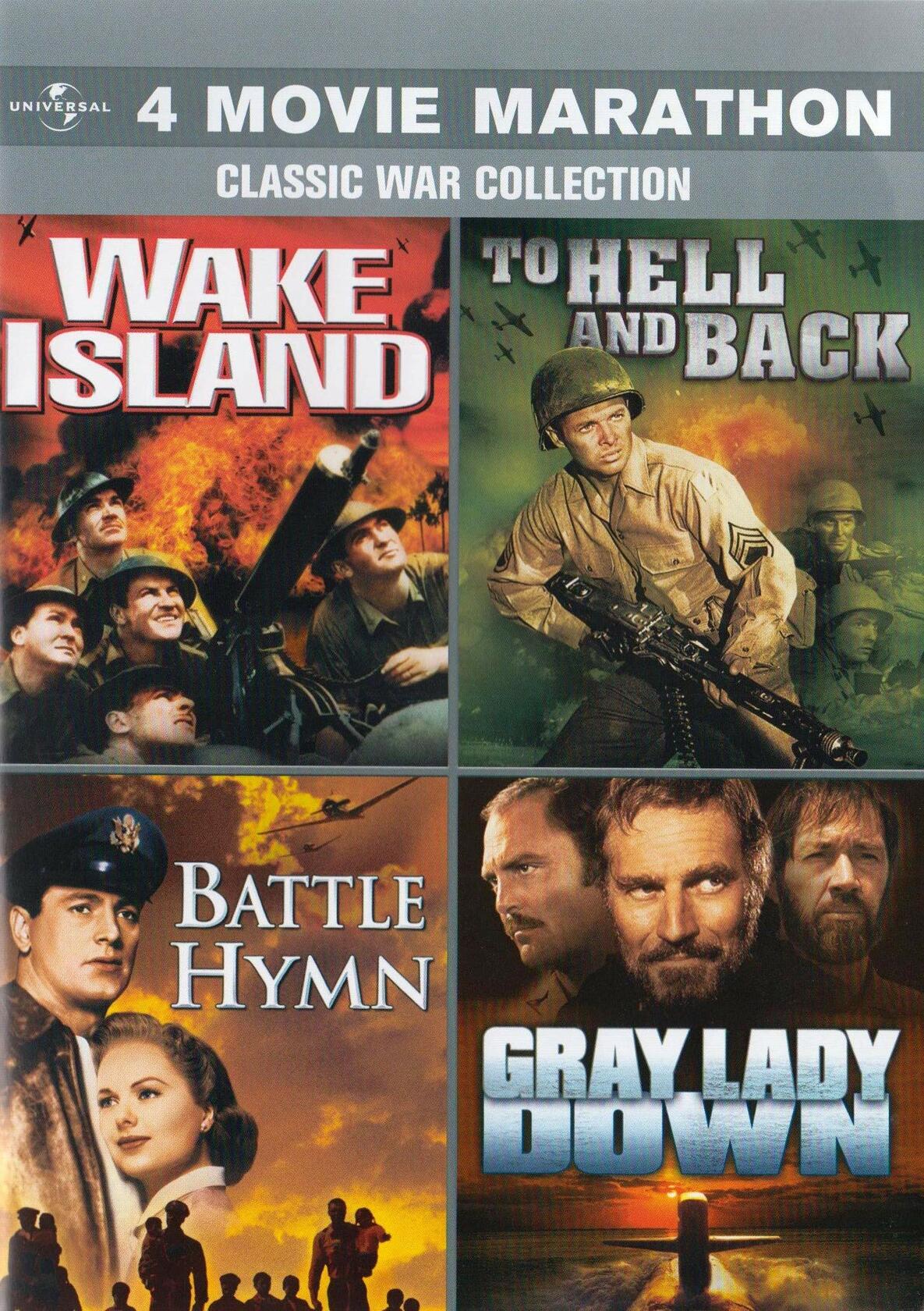 4 Movie Marathon Classic War: Wake Island / To Hell and Back / Battle Hymn / Gray Lady Down [DVD] - Very Good