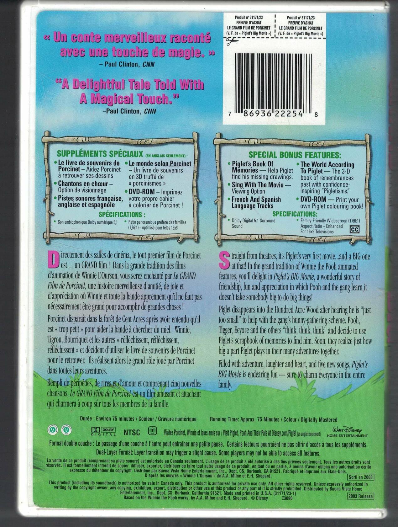 Piglet's Big Movie (Quebec Version - English/French) [DVD] - Good