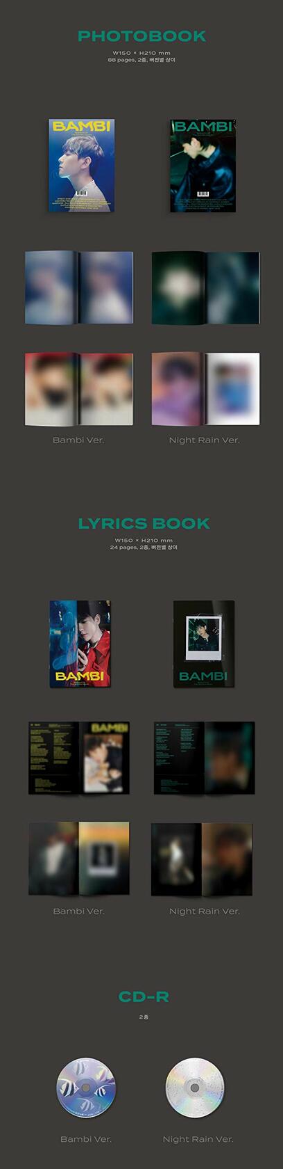 Bambi (Photobook Version) (Random Cover) (incl. 88pg Photobook, 24pg Lyric Paper, 2pc Poster, Clear Card, Sequence Film, Postcard + Photocard) [Audio CD] Baek Kyun - Very Good