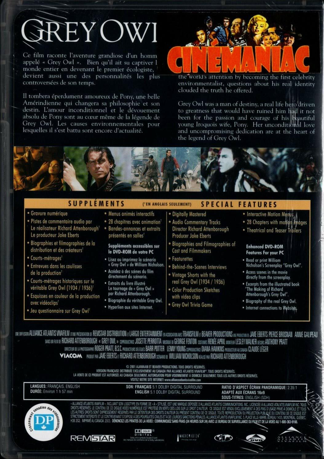 Grey Owl (English/French) 1999 (Widescreen) Édition du Collectionneur - Collector's Edition (Cover Bilingue) Doublé au Québec - Very Good